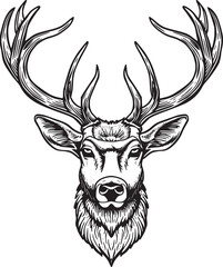 Fototapeta premium Rain Deer Head Black and White logo illustration for T-shirt design 