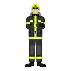 Firefighter in a Uniform. Fireman. Vector Illustration Isolated on White Background.