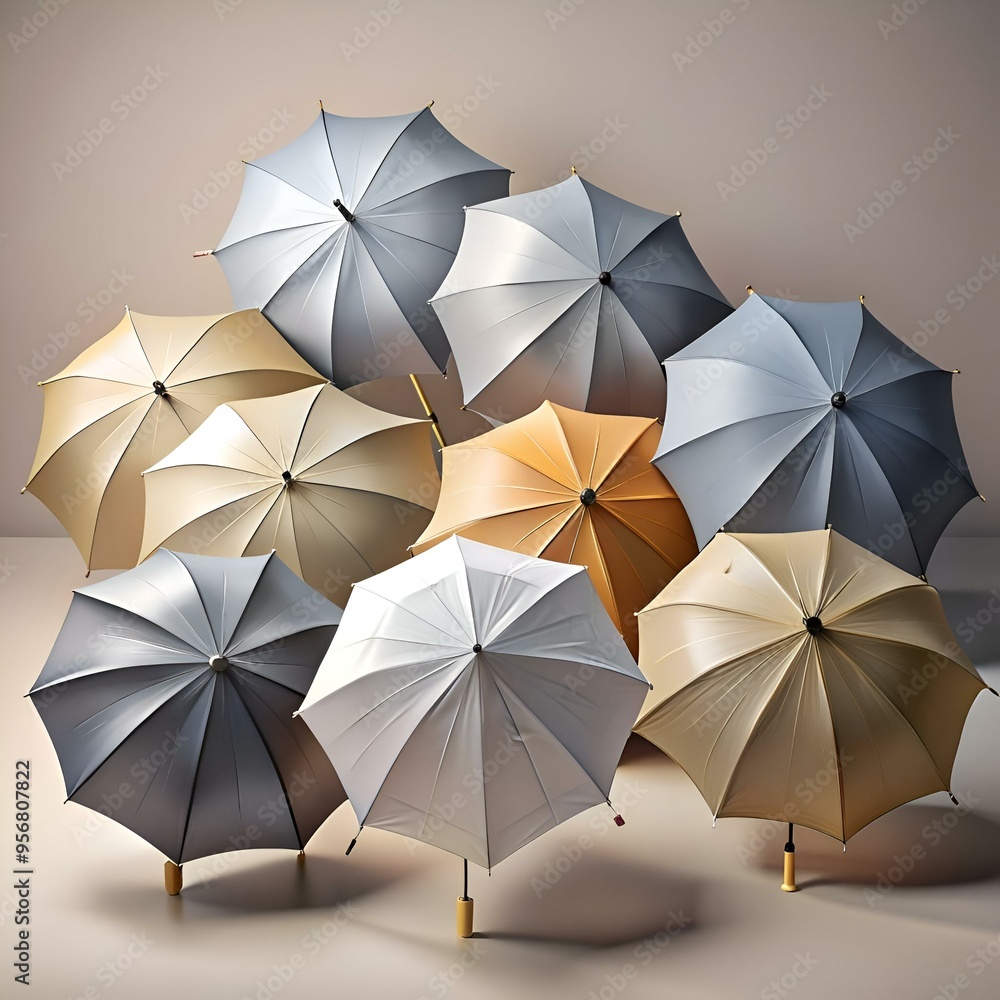 Poster a vibrant collection of colorful umbrellas arranged in a playful pattern. ready to shield you from t