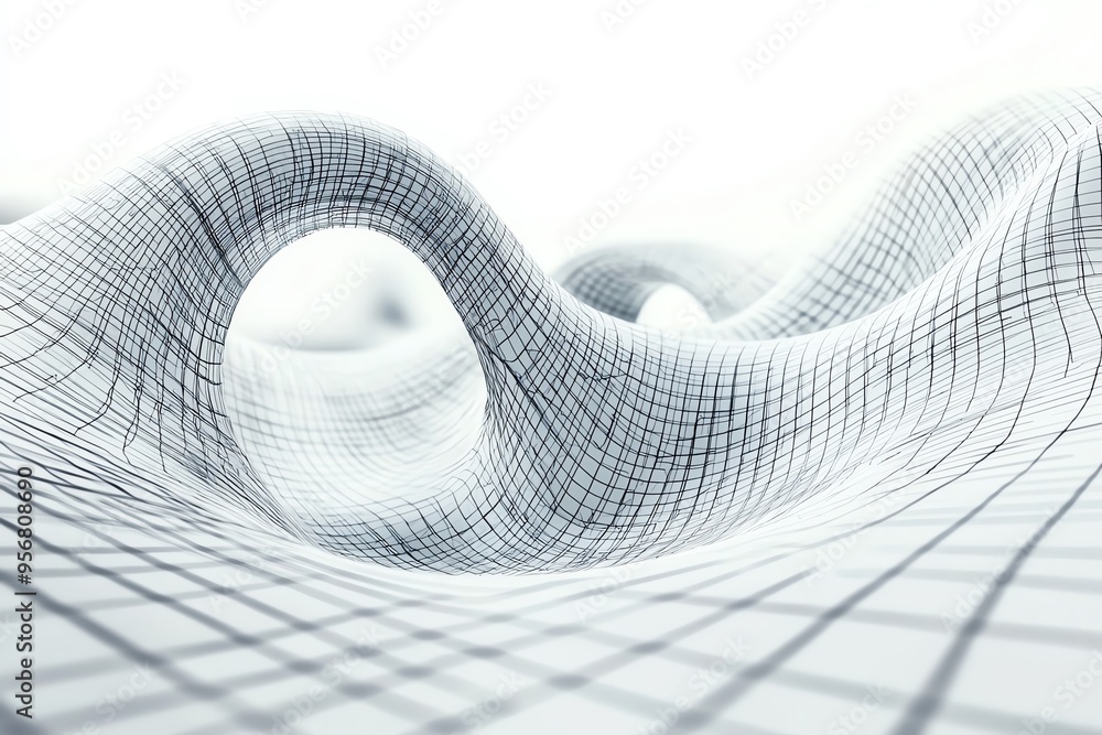 Poster abstract 3d grid landscape with smooth curves and waves, creating a modern, minimalist design perfec