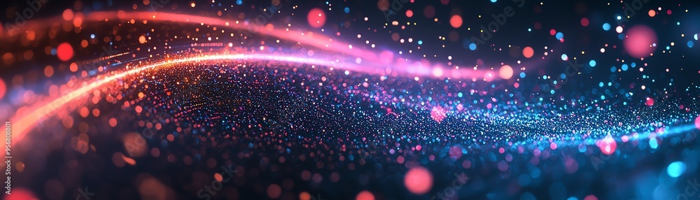 Poster an abstract background showcasing vibrant lights and particles in a flowing pattern, ideal for digit