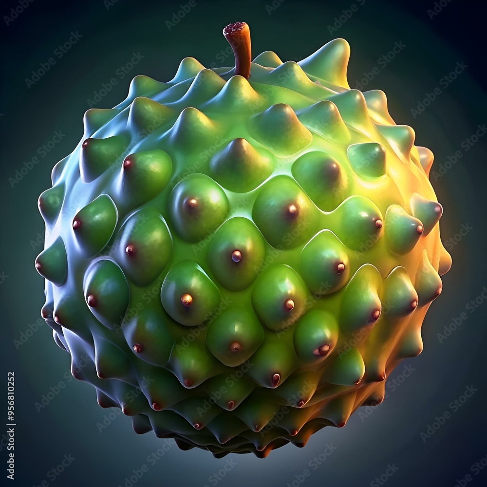 Poster a mesmerizing 3d render of a unique. organic sphere with a textured surface composed of numerous rou