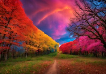 Fototapeta premium autumn landscape with rainbow