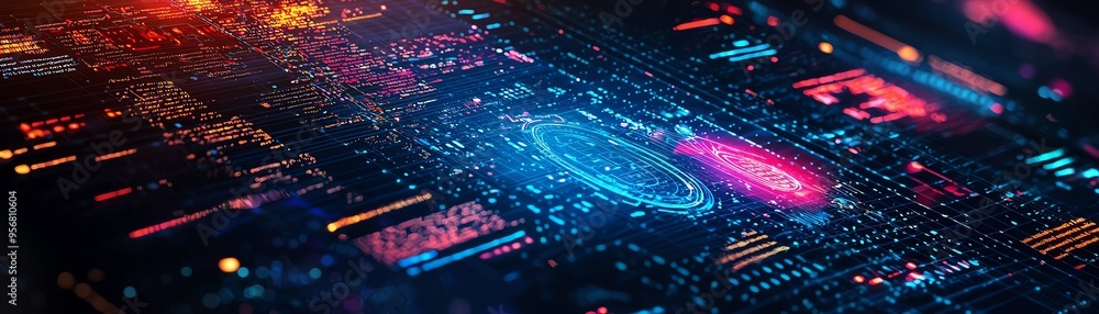 Aufkleber futuristic circuit board design featuring vibrant colors and intricate patterns, symbolizing technol