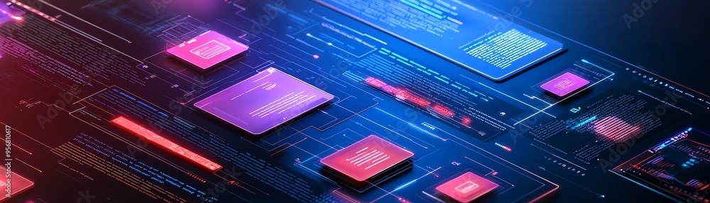 Poster futuristic digital circuit board with vibrant neon colors creating a tech-inspired backdrop for inno