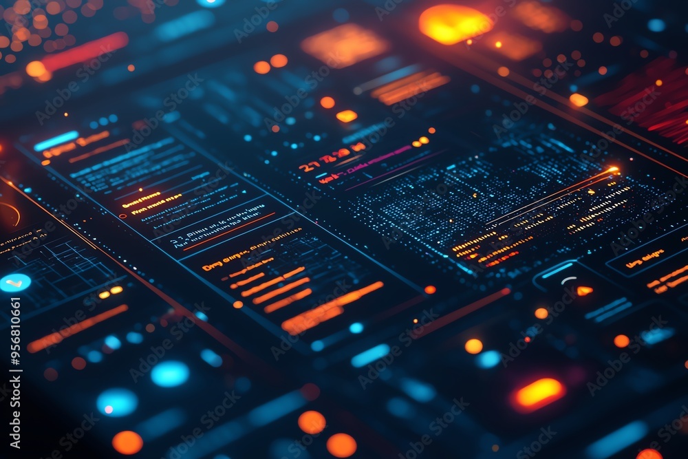 Poster futuristic digital interface with glowing elements, perfect for technology and innovation concepts i