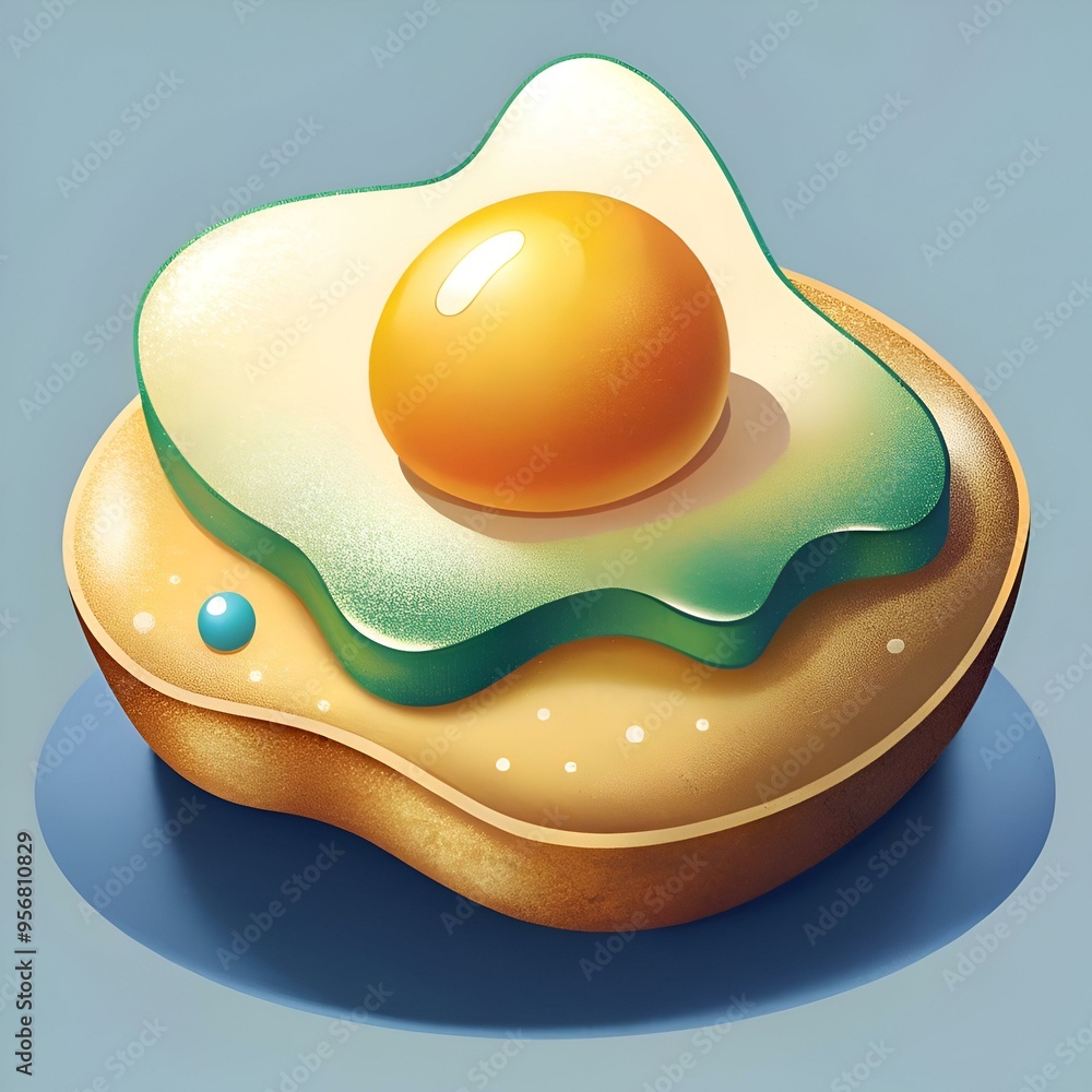 Poster a vibrant and whimsical illustration of a sunny side up egg on toast. perfect for adding a playful t
