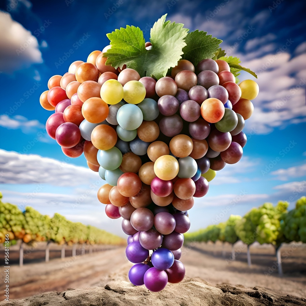 Aufkleber vibrant 3d illustration of a colorful grape cluster. perfect for adding a pop of color to your desig