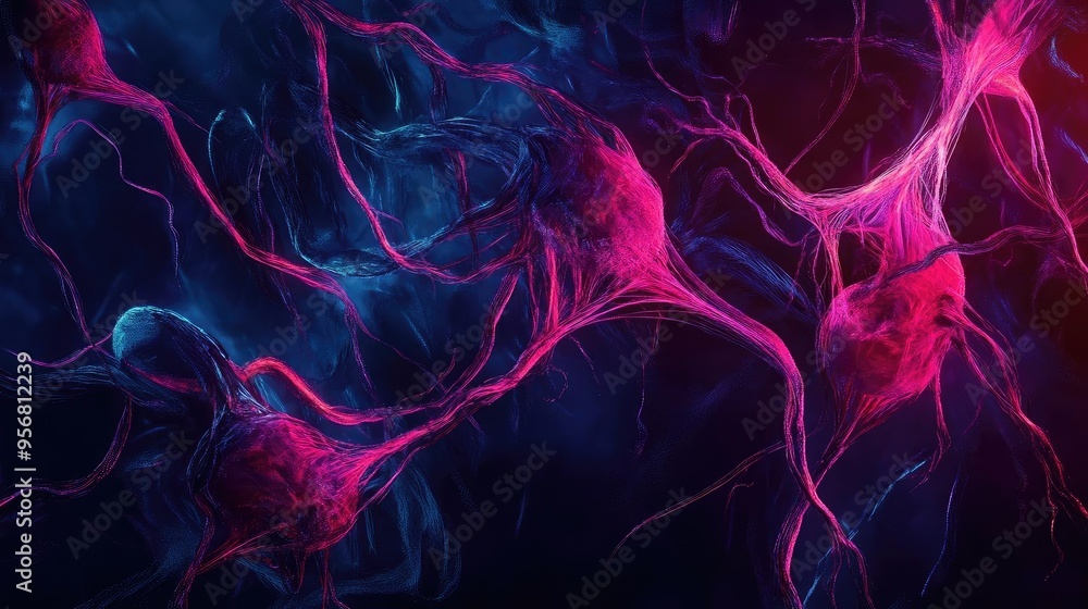 Poster vibrant neural connections depicted in striking colors, showcasing the complexity of the nervous sys