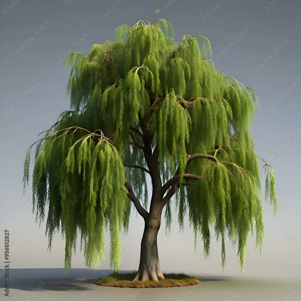 Poster a realistic 3d illustration of a weeping willow tree. perfect for adding a touch of nature to your d