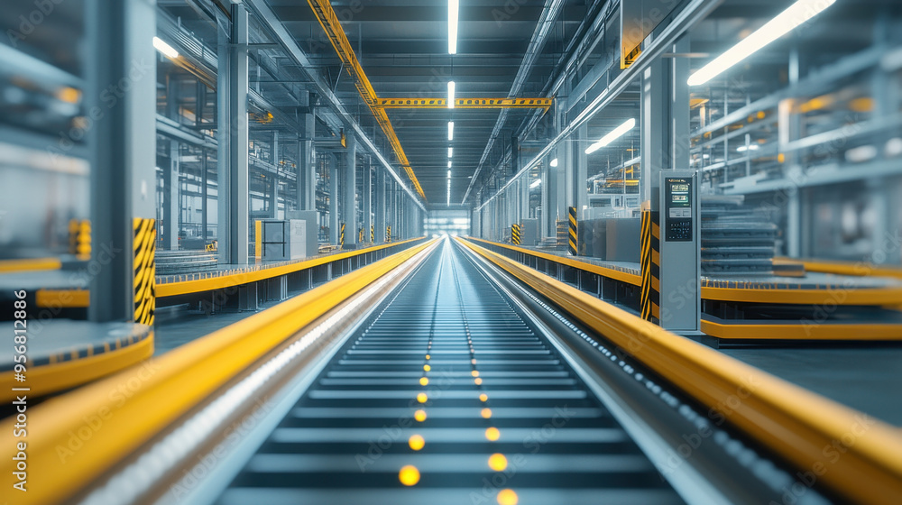 Poster efficient production line, a 3d illustration of a streamlined production line featuring clear effici