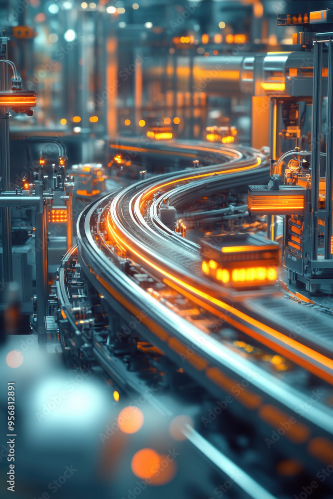 Poster efficient production line, a 3d illustration of a streamlined production line featuring clear effici