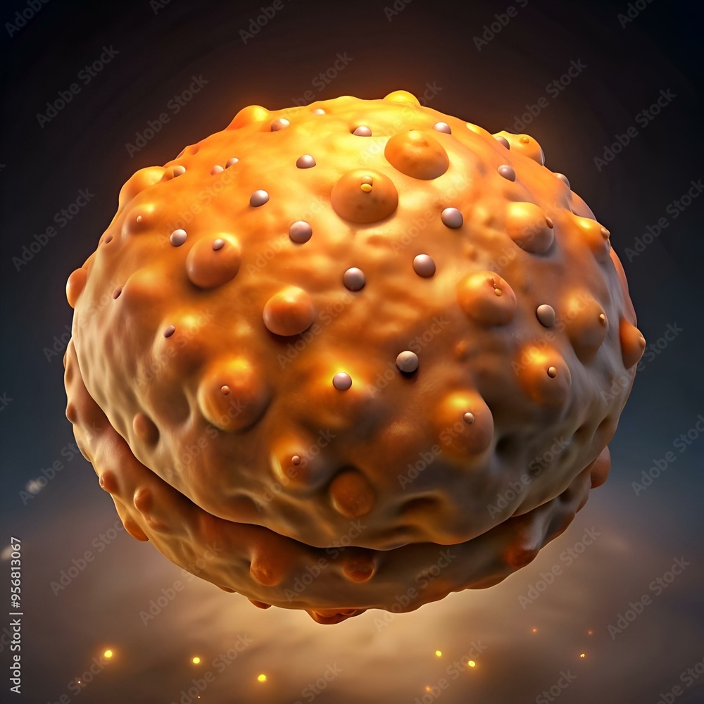Poster a 3d illustration of a textured. spherical object with small protuberances.