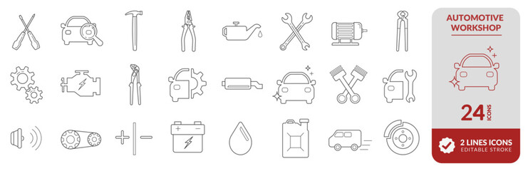 Icons automotive workshop car cleaning gas station repairs and others