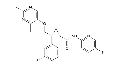 lemborexant molecule, structural chemical formula, ball-and-stick model, isolated image orexin antagonist