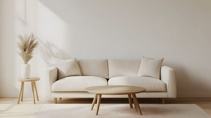 Minimalist Living Room with Comfortable Sofa Minimalist Coffee Table and Light Wood Floors Creating a Serene and Harmonious Home Interior Design