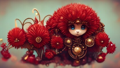 Red pompy’s, chibi art, kwaii, niji 5