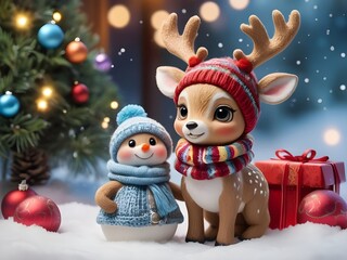Happy bambi with christmas gift Generative AI