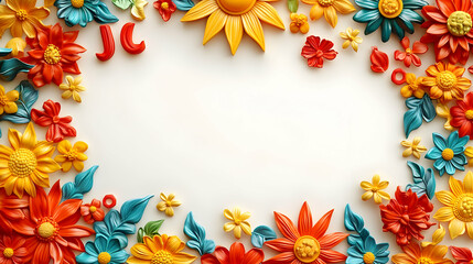 3D Family Diversity Sun Frame with Joy Text concept as A vibrant border frame with sun motifs and the word Joy at the top representing family diversity. The design leaves ample copy space in the cente