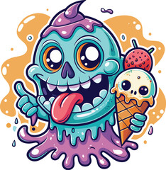 Obraz premium Cute Cartoon Ghost Eating Ice isolated | with a Sunglass & Christmas hat and siting on Easter egg etc