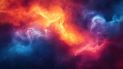 Obraz premium Cosmic Smoke Background, A colorful backdrop featuring swirling red, orange, and blue smoke, ideal for fantasy or cosmic-themed designs and projects