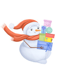 Charming Hand-Drawn Snowman Illustration with Transparent Background