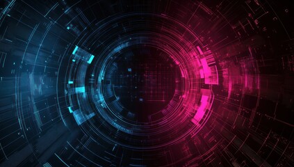 Fototapeta premium Abstract Digital Tunnel with Neon Lights