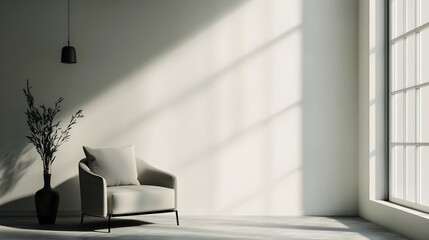 Fototapeta premium Cozy and Inviting Minimalist Living Room with Modern Lighting and Clean Lines Providing a Tranquil and Serene Atmosphere for Relaxation