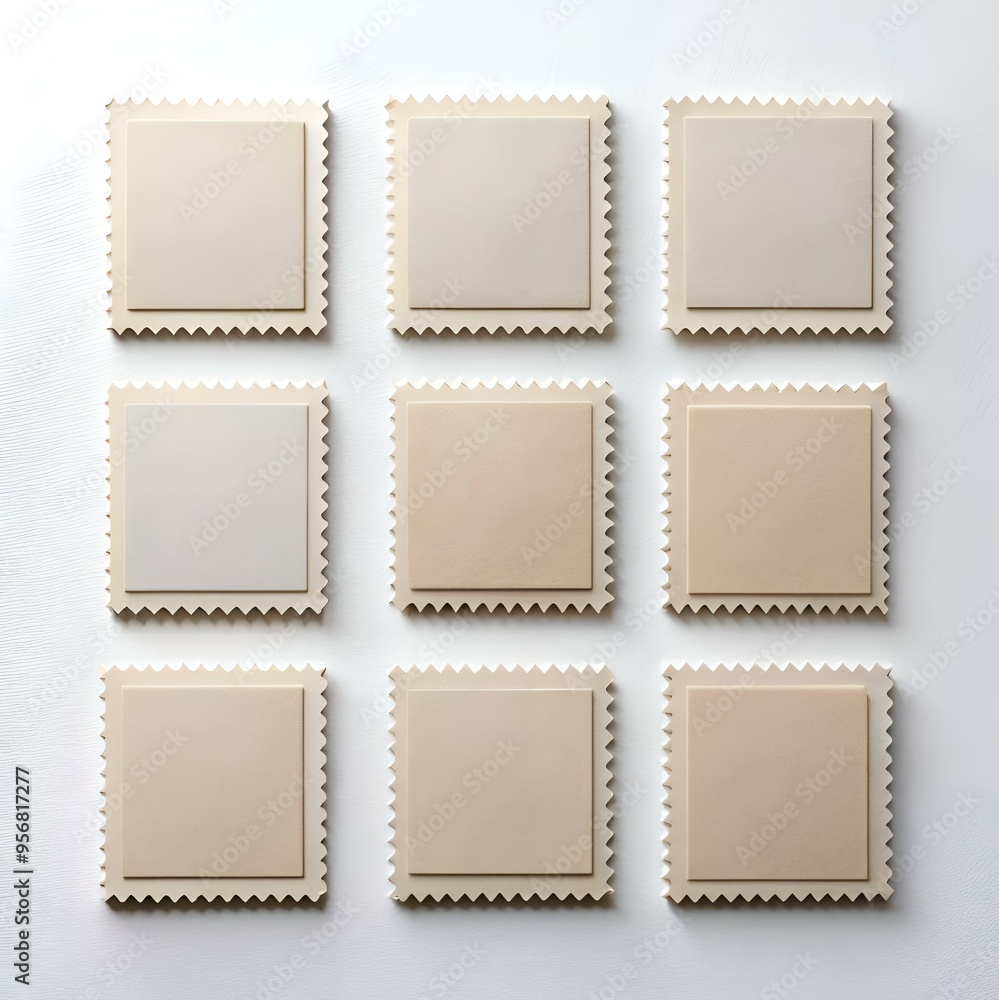 Poster nine blank postage stamps in a grid pattern. perfect for adding your own text. images or designs.
