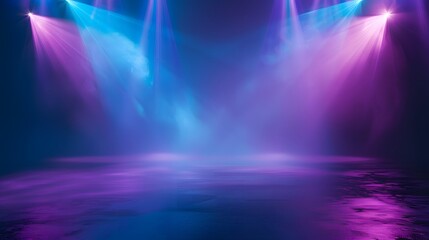 Blue and Purple Stage Lights Reflecting on a Wet Floor
