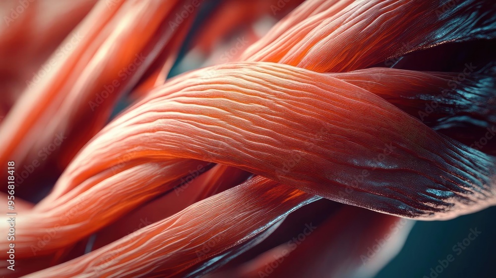 Poster a close-up view of intertwined fibers showcasing intricate textures and vibrant colors. ideal for ar
