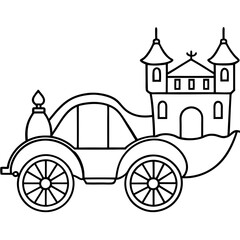 Royal carriage approaching a grand castle