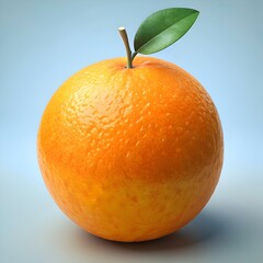 A vibrant 3D illustration of a whole orange with a single green leaf. perfect for representing freshness. health. and citrusy flavors.