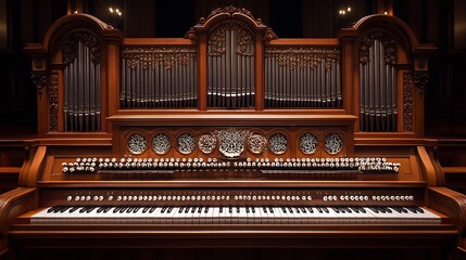 Pipe organ grand pipes intricate keyboards and detailed stops