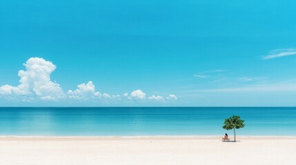 Beach Serenity, a calm shoreline with gentle waves, a figure contemplating between leisure and thrill, embodying the essence of life's choices amid tranquil surroundings.