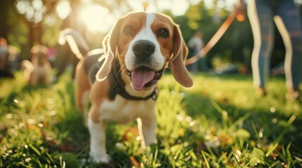 A cheerful Beagle exploring a sunlit park during a joyful afternoon