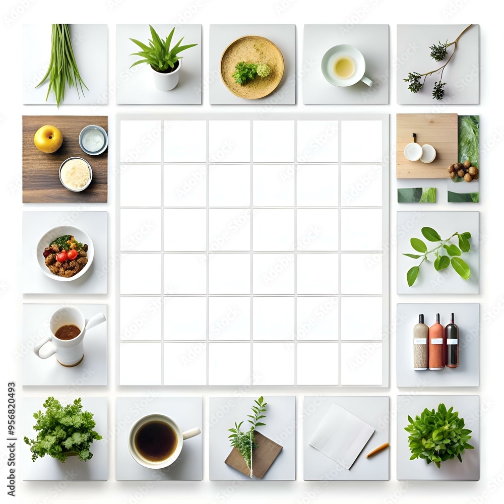 Poster a minimalist grid of various everyday objects. perfect for blog posts. website layouts. or social me