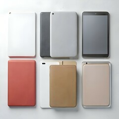 A flat lay of six different tablet covers with a variety of textures and colors.