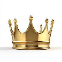 3D rendering of a golden crown isolated on a white background with a simple design.  
