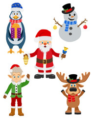christmas and new year characters holiday symbols flat style vector illustration isolated on white background