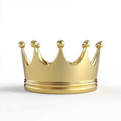 3D rendering of a golden crown isolated on a white background with a simple design.  

