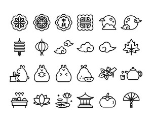 chinese mid-autumn festival icon outline set