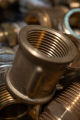 Brass plumbing fittings in detail.
