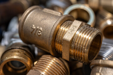 Brass plumbing fittings in detail.
