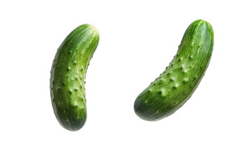 Two fresh green cucumbers with a shiny surface and small bumps, perfect for salads or healthy snacks.