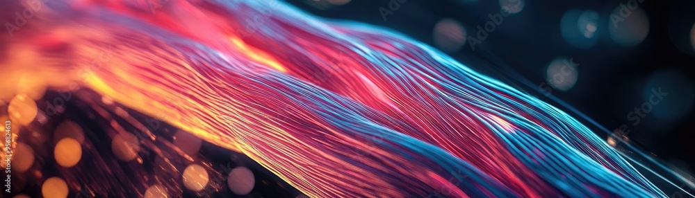 Poster vibrant abstract design featuring flowing lines in red and blue colors, creating a dynamic visual ex