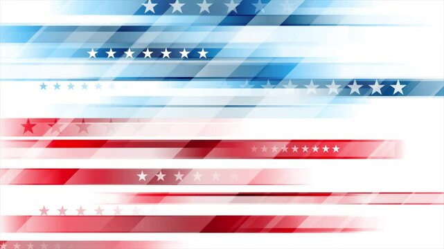 Glossy stripes concept USA flag abstract geometric background. Independence Day seamless looping design. Video animation Ultra HD 4K 3840x2160