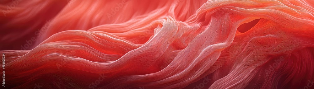 Poster abstract artwork featuring flowing waves of soft coral hues, creating a serene and harmonious visual
