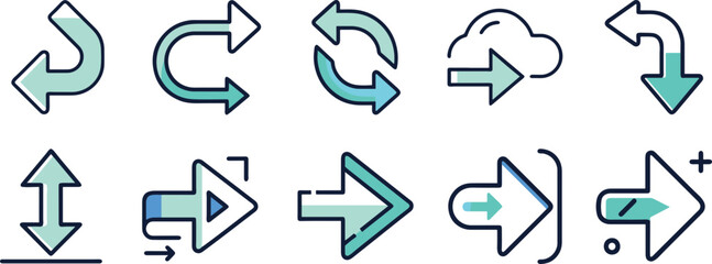 Minimalist Arrow Icons in Teal and Gray for User Interface Design