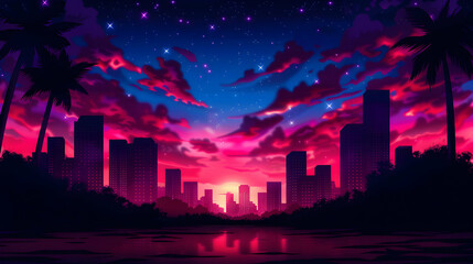 Fototapeta premium Cityscape Night Landscape Anime Style